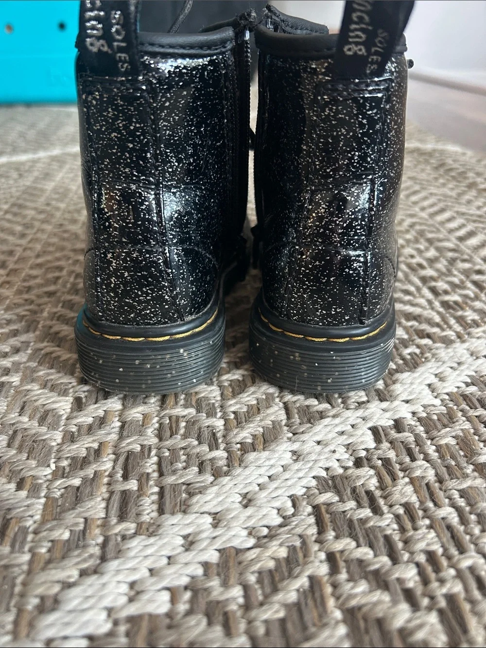 Dr. Martens Kids Black Glitter Lace-Up Ankle Boots with Side Zip